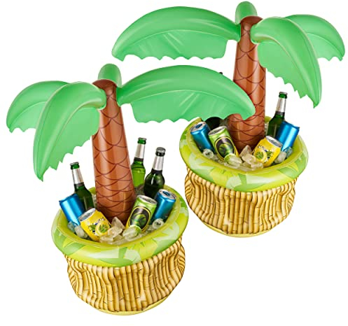 Balinco 2X Aufblasbare Palme Bierkühler Bier Party Kühler Eiskübel Partyzubehör Aufblasbarer Partykühler für Sommer Schwimmbad Themenparty