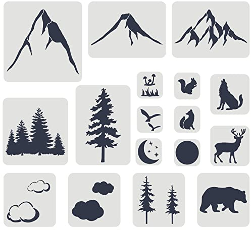 FINGERINSPIRE 17 Stück Schablonen Set für Bergwaldtiere gemischte Größe Wiederverwendbare Schablonen für Waldtiere zum Malen auf Wänden, Böden, Möbeln, Holz und Papier