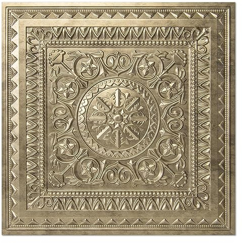 Art3d Lot de 12 dalles de plafond à coller, feuille de plastique de 0,6 x 6,1 m en or antique (lot de 12, 4,5 m²)