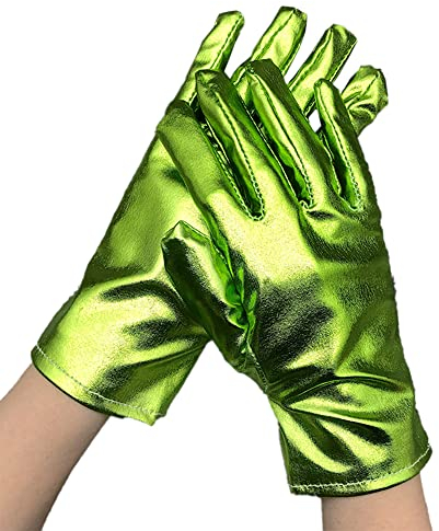 Kurze Handschuhe für Damen,Metallic Glitzer Handschuhe Shine 23 cm - Zubehör Gloves Prinzessin Show Tänzerin Flapper Girl Diva Abendkleid Kostüm Karneval Junggesellenabschied Mottoparty Tanzshow,Grün