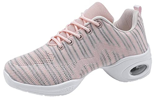 Jazzskor för kvinnor dansskor snörning kudde andningsbar damer delad sula dans sneakers plattformssko, Rosa, 37 EU