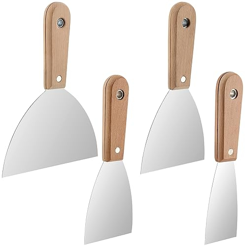 NAMYEUT 4 Stück Spachtel Set, Edelstahl Spachtel mit Holzgriff, Malerspachtel Spachtel Werkzeug für Gipsarbeiten mit Spachtelmasse Auftragen und Glätten von Spachtel Mörtel