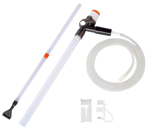 curfair Aquarium-Reiniger mit Filterwanne, Reinigungswerkzeug, Vakuum, 200 cm, Schlauch, manueller Wasserwechsel, Aquarium, Sand, Waschen, Futterabfälle, Entfernung, multifunktional, transparent