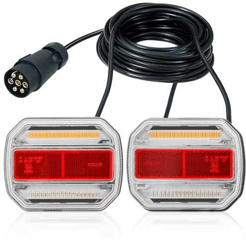 D-TECH Anhaenger Beleuchtung Komplettset Led Mit Magnet, 12V 24V Rückleuchten Anhänger 7 Polig Magnetisch, Led Anhänger Beleuchtung Rücklicht Set,IP67 Wasserdicht, ECE R10 EMC Zulassung