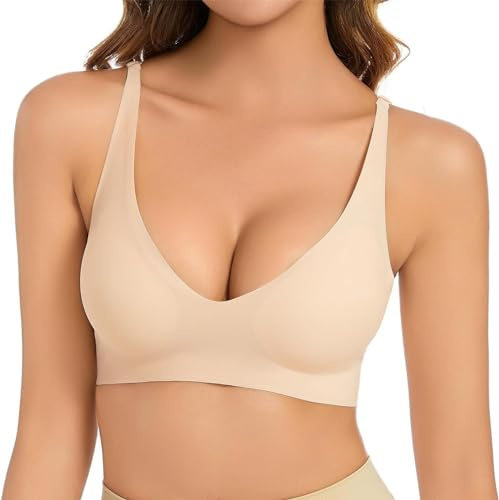 Ronronner Reggiseno Donna Comfort, Reggiseno Imbottito Rimovibile, Senza Cuciture Supporto Completo e Cinghie Regolabili, Comodo e Morbido di Base, Beige, XL