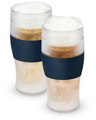 Host Freeze, Frozen Mugs, Freezable Pint Set, Beer Keep Your Drinks Cold, Double Walled Insulated Glasses, Tumbler for Iced Coffee, 16oz, Set of 2, Varsity Blue