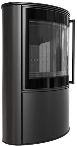 KRATKI Stufa a legna in acciaio BJORN BLACK 8kW | 150 mm | 7* Flamme Verte | ECODESIGN | BImSchV 2 |15a B-VG | con porta a chiusura automatica | Stufa Moderna | Gamma di potenza 5-11kW