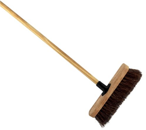 12-Inch Bassine Broom - Durable Yard and Garden Broom with Wooden Handle - Ideal for Compact Outdoor Spaces, Driveways, and Pathways - Strong Bassine Bristles