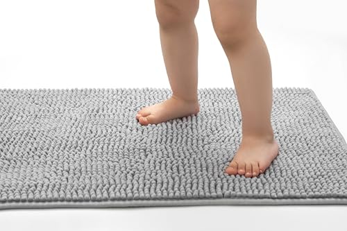 Seamarkt Badematte 50×80 cm – Premium Weicher & Rutschfester Badezimmerteppich, Saugfähiger & Waschbarer Duschvorleger – Modernes Silber
