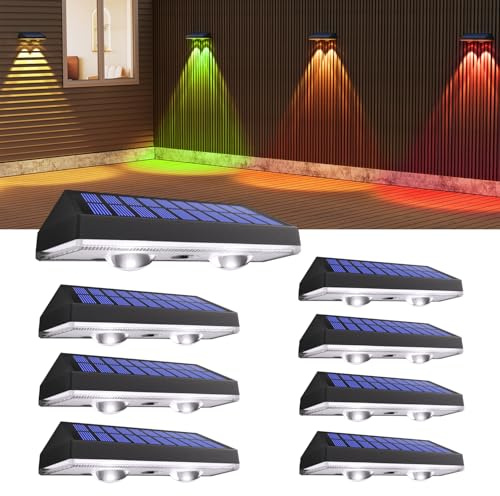 HAMLITE Solar Fence Lights Outdoor Garden: RGB Solar Wall Lights Outdoor Waterproof - Bright Solar Powered Garden Fence Lights 8 Color Modes for Outside Deck Patio Decking Gate Yard Decoration 8Pack
