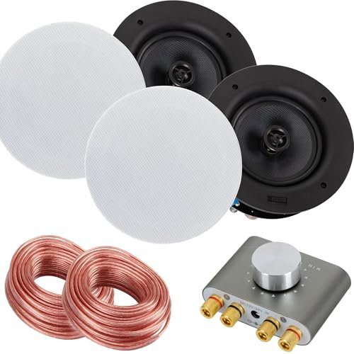 McGrey ACS-660 WH Enceinte Encastrable avec Bluetooth® 60W Set - Enceinte Plafond HiFi 2 Voies - inclut Mini-Amplificateur HiFi et Câble Haut-Parleur