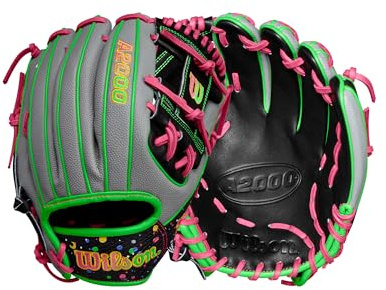 Wilson Invierno 2024 A2000 1786 Guante de béisbol de 11.5 pulgadas para jugador de cuadro (infielder), para lanzamiento de mano derecha, color gris/verde/rosa