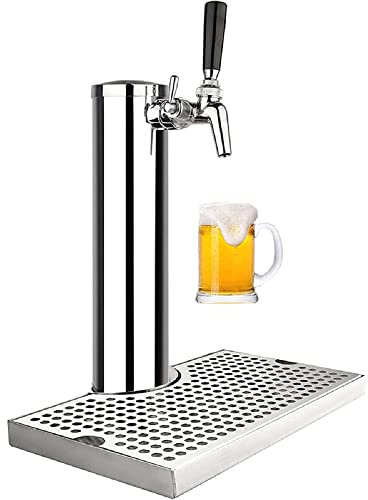 Stainless Steel Single Tap Kegerator Tower Kit - Ideal for Parties, World Cup, Christmas & Events - Includes 12 X 7 Drip Tray - 3 Diameter Column