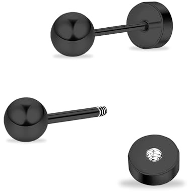 ZDE Titan Damen Ohrringe flach zurück Kugel Ohrstecker Frauen hypoallergene stecker für empfindliche Ohren 3mm-6mm flach Ohrstecker perfekt für Helix Tragus Knorpel Ohrläppchen