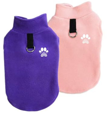 2 Stück Fleece Hundepullover Hundemantel Warm Winter Weste Pullover mit D-Ring, Haustierbekleidung Fleecejacke für Welpen/kleine Hunde/mittlere Hunde (Rosa-Violett, L)