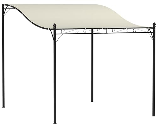 Outsunny Pérgola adosada de 3 x 2,5 m con diseño curvo y 16 orificios de drenaje, cenador de jardín de metal y poliéster 180 g/m² con tornillos, para exterior, terraza y patio, protección UV, color
