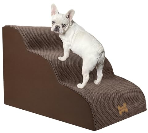 Nepfaivy Hundetreppe für Kleine Hunde, Haustiertreppe 3 Stufen 40cm Hoch | Hunde Treppe für Bett und Sofa aus Hochdichtem Schwamm, mit Abnehmbarem, Waschbarem Bezug und Rutschfestem Boden, 60x40x40cm