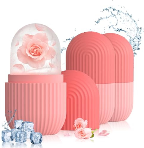 Ice Roller, Ice Roller for Face and Eyes, 3Pcs Reusable Ice Mold for Face Effectively Remove Puffiness, Shrink Pores, Anti Wrinkle, Improve Skin Elasticity (Pink)
