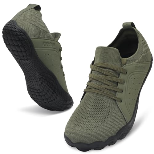 relxfeet Men's Barefoot Trail Running Shoes Zero Drop Minimalist Wide Toe Box Non-Slip Lightweight Cross-Trainer Sneakers for Hiking Gym Walking, Army Green 11