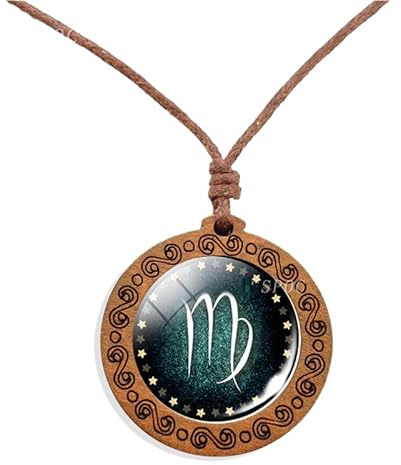 Collana Con 12 Segni Zodiacali Collana Con Ciondolo In Cordino Di Pelle Cerata Intrecciata In Legno Alla Moda Regalo Di Compleanno Per Donna/Uomo Con Oroscopo E Astrologia Celeste Vergine