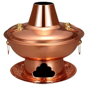 OWOHYG Pentola a Carbone per Cucinare, pentola in Rame per Shabu, Campeggio, Uso Domestico, Cucina, pentola per Shabu-shabu Vecchio Stile, Utensili da Cucina (Rame 28 cm)