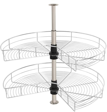 Organisateur d'armoire d'angle, extensible, pivotant à 270°, avec 2 paniers réglables en hauteur et fermeture douce, en fer inoxydable, max. 16 kg par panier, pour armoires de cuisine ≥ 80 x 80 cm