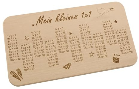 1x1 Frühstücksbrettchen | kleines Einmaleins | Geschenk zur Einschulung, Vorschule | Schultüte | Schulanfang | 22,5 x 12,5 cm | Pohmer Design