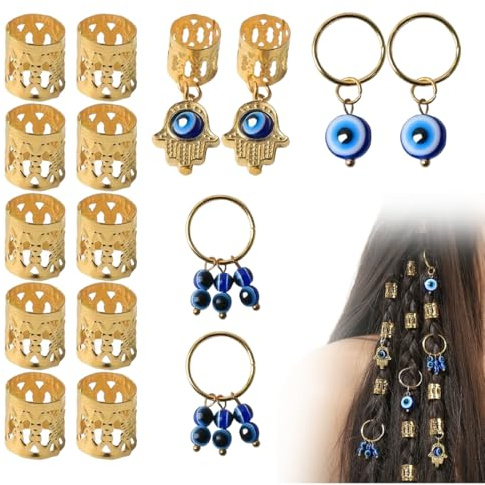 16 Stück Goldblau-Haarschmuck Für Zöpfe,Verstellbar Metallene Haar Geflecht Ringe Cuffs Haarspiralen Clips Haarschmuck Für Dreadlocks Für Männer Frauen Mädchen Und Jungen Zöpfe