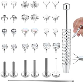 ADRAMATA 16G/18G Labret Piercing Jewellery Surgical Steel Internally Threaded Tragus Stud CZ Flat Back Earrings Lip Bar Tragus Helix Cartilage Conch Nose Piercing 6/8/10MM