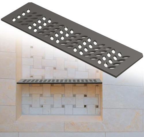Teenyyou 1 Pcs Aluminum Shower Niche Rectangular Shelf Bronze 5/32/ 4 mm Thick, Petal Design, Matte Bronze Finish for 12 Prefabricated Niches, Fits 5/32 Grout Line