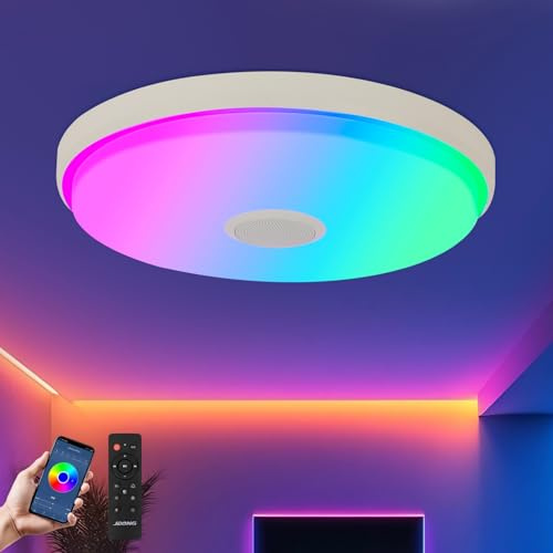 JDONG Led Deckenleuchte dimmbar 24W Bluetooth Deckenlampe, Ø30CM,Farbwechsel RGB Tageslichtweiß, mit weißes Rauschen für Kinderzimmer Schlafzimmer Küche Bad