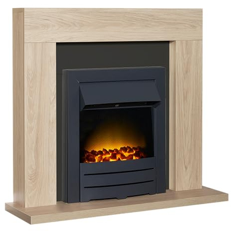 Adam Malmo Fireplace in Oak & Black with Colorado Electric Fire, 39 Inch