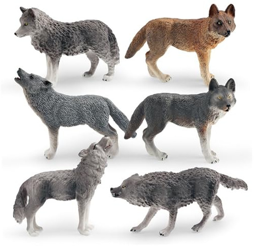 Jorzer Figura de Lobo Figuras de Animales realistas Juguetes de Lobo 6 Figuras de Animales Diferentes Juguetes educativos de Aprendizaje 6 Piezas Juego de cumpleaños para niños Niñas