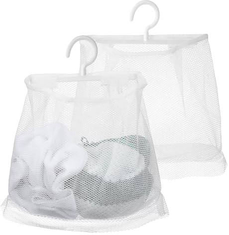 OKUMEYR Borsa da Appendere Porta Mollette e Biancheria Bianca 2 in Poliestere e Pp Sacchetto Organizer Pieghevole e Versatile per Balcone e Viaggio