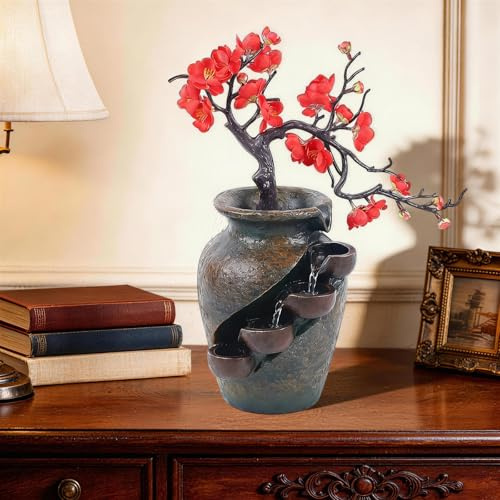 Jarrón de fuente de agua, jarrón decorativo moderno en cascada, fuente de agua interior, decoración de mesa, sala de estar, oficina