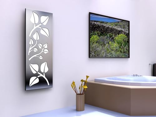Badheizkörper Design Leaves 2, HxB: 120 x 47 cm, 799 Watt, weiß/Edelstahl mattiert (Marke: Szagato) Made in Germany/Bad und Wohnraum-Heizkörper (Mittelanschluss)