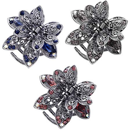 1 Stück Kleine Kristall Schmetterling Haargreifer Clips Vintage Metall Hair Jaw Clips Kein Schlupf Haar Griff für Mädchen und Frauen (Zufällige Farbe)