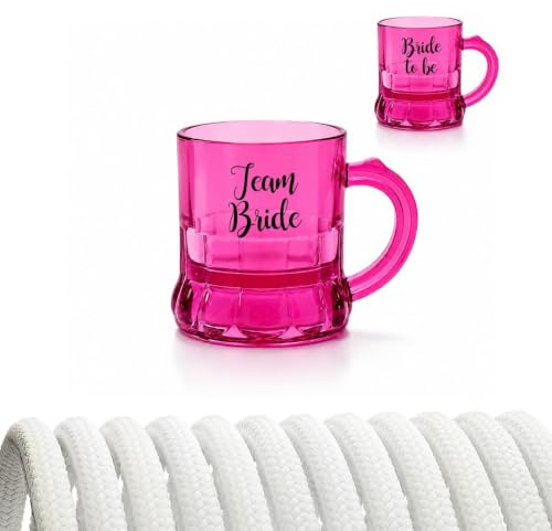 Carlso Schnapsglas Team Braut zum Umhängen pink Pinnchen am Band oder Kette mit Henkel für JGA Junggesellinnenabschied 11x Team, 1x Bride to be (pink)