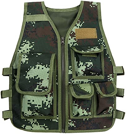 Alvivi Gilet Tattico da Pesca con Multitasche per Bambini Combat Vest Vestito Army Camouflage in Nylon per CS Costume di Halloween Carnevale Travestimento Army Green 7 Anni