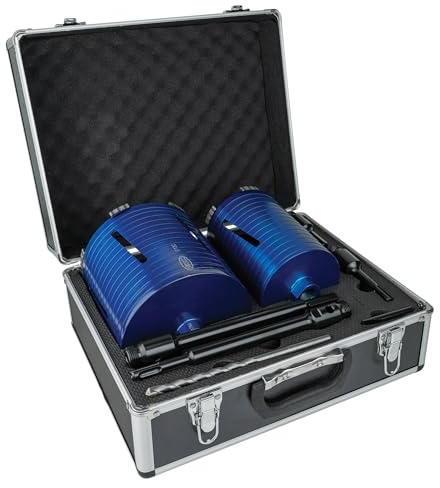 Mexco DCXCEL Slotted Dry Core Drill, High-Performance, Laser-Welded Diamond Core for Fast Drilling of Masonry Materials – 107mm-152mm, 8 Piece Kit with Storage Case
