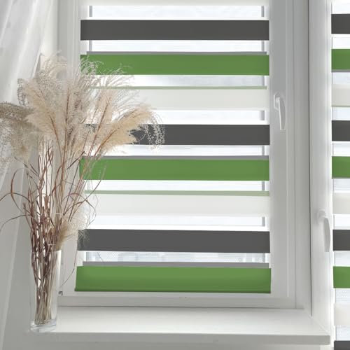 Home-Vision® DuoRollo Klemmfix, Doppelrollo ohne Bohren mit Klämmträgern, DuoRollos für Fenster und Türen (Weiß-Grau-Grün, B100cm x H150cm)