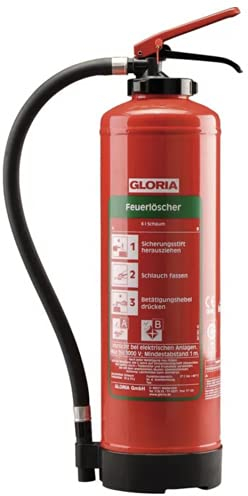 Gloria SE+6EASY- Bio-Schaum-Aufladefeuerlöscher mit Wandhalterung, einsetzbar an elektrischen Anlagen, EN3, 6 l, 10LE