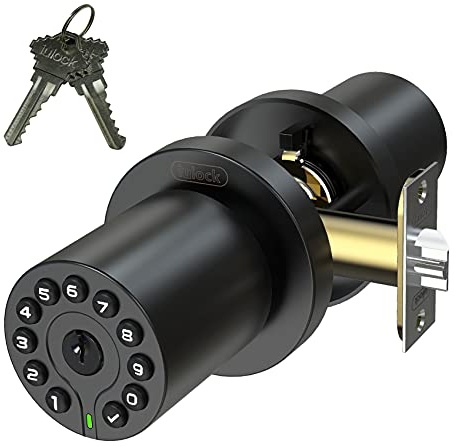IULOCK Cerradura de puerta con código, botón electrónico para puerta con llave, bloqueo automático, fácil de usar e instalar para oficina, almacén/dormitorio (negro mate)