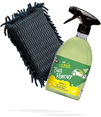 detailmate DopeFibers FastBugRemover 0,5 L + esponja de insectos negra – Quitainsectos para coche/moto – Limpiador de insectos con láminas de chenilla suaves