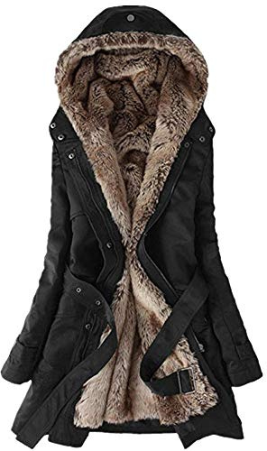 HHMY Parka de invierno para mujer, forrada, abrigo de peluche, abrigo de invierno, cálido, grueso, chaqueta larga con capucha, abrigo acolchado monocolor, cremallera forrada, cortavientos, S 3XL,