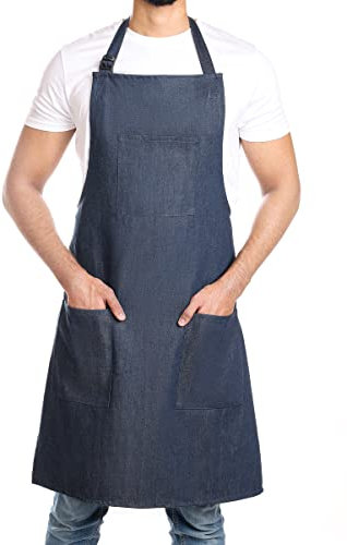 DOVORTEX Denim Apron 100% Cotton with 3 Pockets |Chef Apron For Men Women, Apron For BBQ And Kitchen Apron|36’’x28’’ (Length x Width)|Flexible Neck Strap| Easy To Clean Dirty Stains