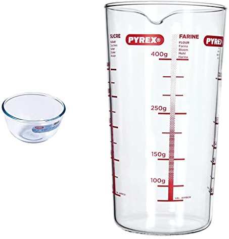 Pyrex Classic Vidrio - Bol Mezclador, 17 Cm, 1 L, Transparente Vaso Medidor 0,5L 888, Centimeters