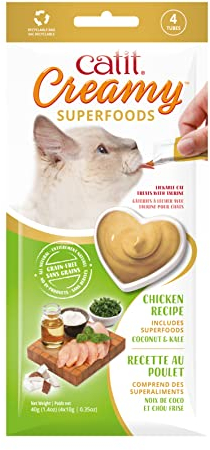 Catit Creamy Superfood Leckpaste für Katzen mit Hühnerfleisch und den Superfoods Kokos und Grünkohl