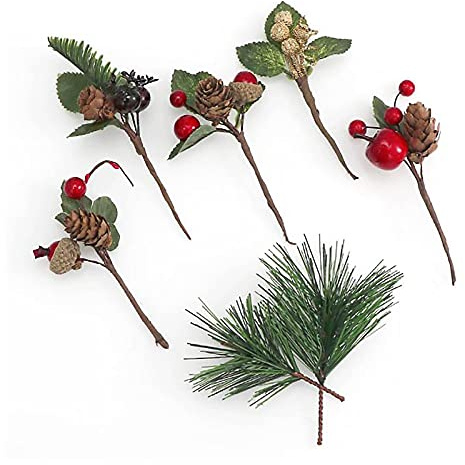 AVRYN Bouquet Floreale,Fiori SecchiPino Artificiale,15PCS Agrifoglio Pino Innevato Fiore Picks Bacche Finte Pigne for Artigianato di Natale Festa Festive Home Decor (Color : Multicolor)