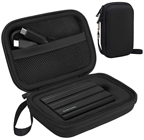 Lacdo Funda para Disco Duro Externo para Samsung T7 Shield/Samsung T7 / T7 Touch SSD 500GB 1TB 2TB USB 3,2 Gen.2 Disco Estado Sólido Externos Portátil 2.5 Estuche rígido Bolsa, Negro+Negro
